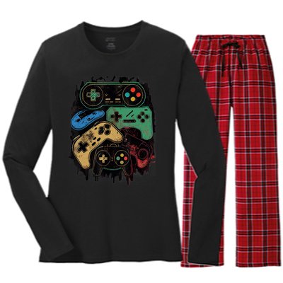 Control All The Things Video Game Controller Gamer Graphic Women's Long Sleeve Flannel Pajama Set 