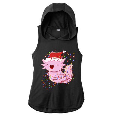 Cute Axolotl Tangled In Christmas Lights Santa Hat Ladies PosiCharge Tri-Blend Wicking Draft Hoodie Tank