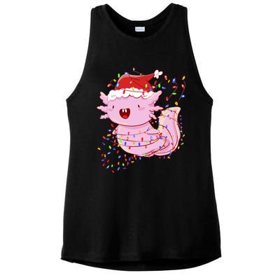 Cute Axolotl Tangled In Christmas Lights Santa Hat Ladies PosiCharge Tri-Blend Wicking Tank