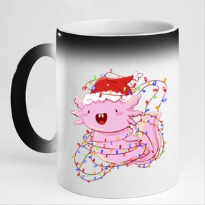 Cute Axolotl Tangled In Christmas Lights Santa Hat 11oz Black Color Changing Mug