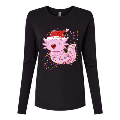 Cute Axolotl Tangled In Christmas Lights Santa Hat Womens Cotton Relaxed Long Sleeve T-Shirt