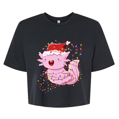 Cute Axolotl Tangled In Christmas Lights Santa Hat Bella+Canvas Jersey Crop Tee