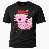 Cute Axolotl Tangled In Christmas Lights Santa Hat Cooling Performance Crew T-Shirt