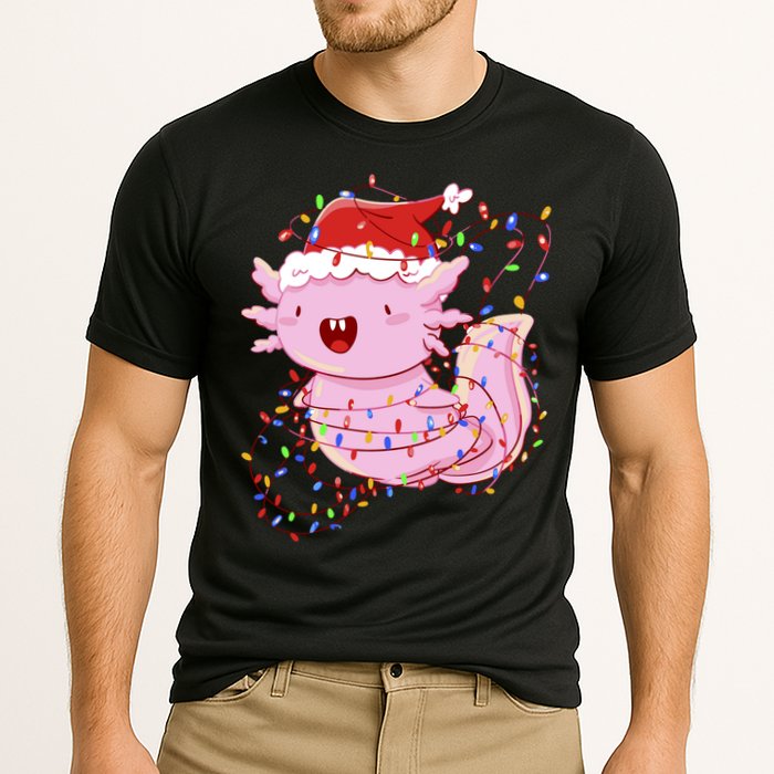 Cute Axolotl Tangled In Christmas Lights Santa Hat Cooling Performance Crew T-Shirt