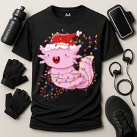 Cute Axolotl Tangled In Christmas Lights Santa Hat Cooling Performance Crew T-Shirt
