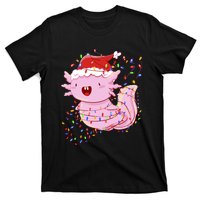 Cute Axolotl Tangled In Christmas Lights Santa Hat T-Shirt