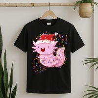Cute Axolotl Tangled In Christmas Lights Santa Hat T-Shirt