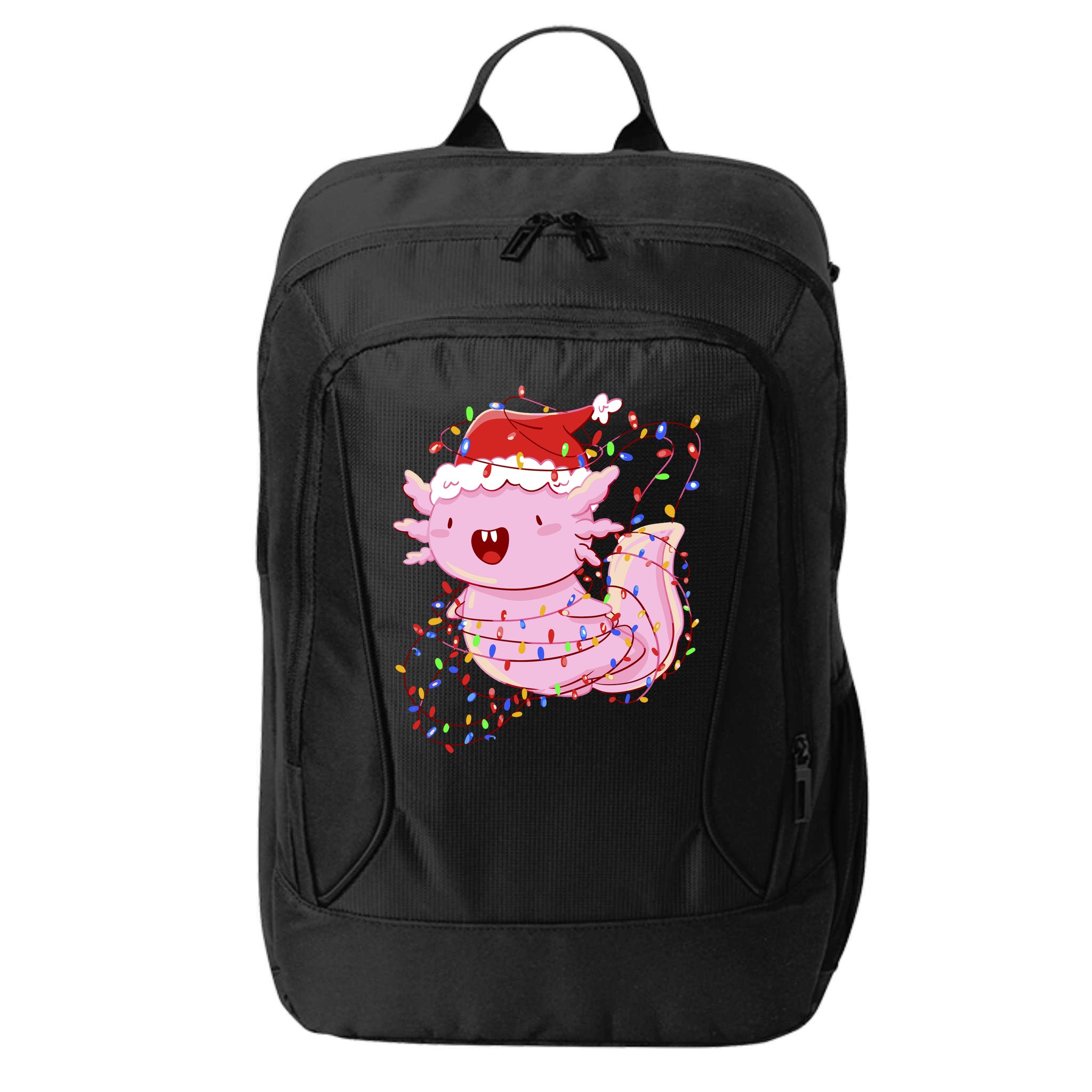 Cute Axolotl Tangled In Christmas Lights Santa Hat City Backpack