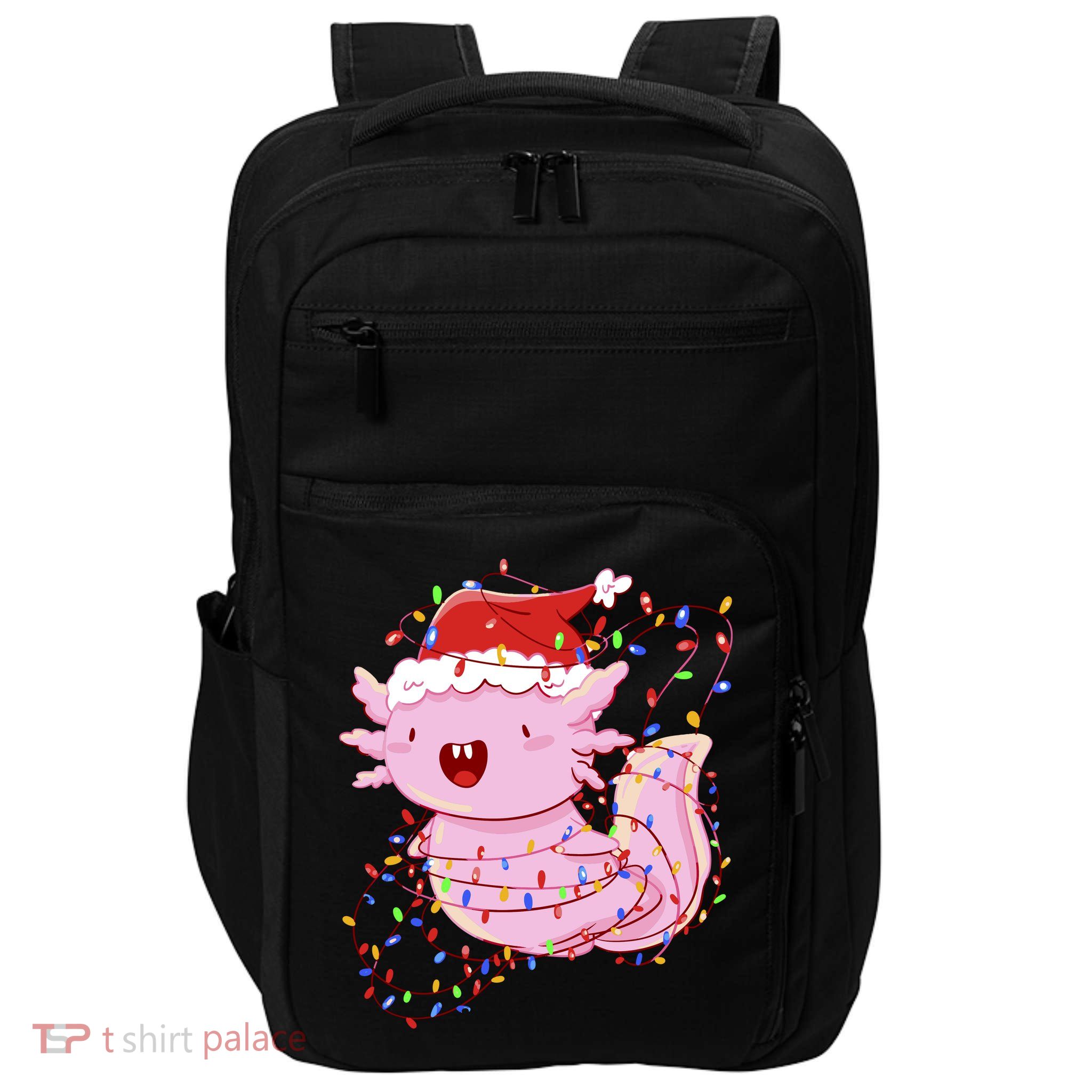 Cute Axolotl Tangled In Christmas Lights Santa Hat Impact Tech Backpack