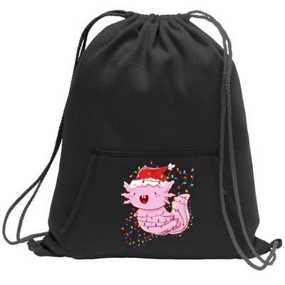 Cute Axolotl Tangled In Christmas Lights Santa Hat Sweatshirt Cinch Pack Bag