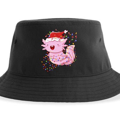 Cute Axolotl Tangled In Christmas Lights Santa Hat Sustainable Bucket Hat