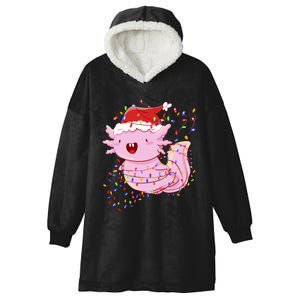 Cute Axolotl Tangled In Christmas Lights Santa Hat Hooded Wearable Blanket