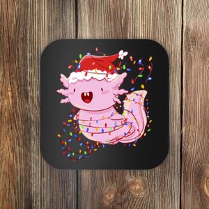 Cute Axolotl Tangled In Christmas Lights Santa Hat Coaster