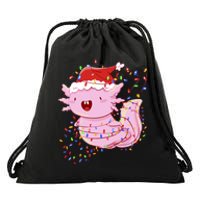 Cute Axolotl Tangled In Christmas Lights Santa Hat Drawstring Bag