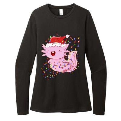 Cute Axolotl Tangled In Christmas Lights Santa Hat Womens CVC Long Sleeve Shirt