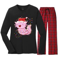 Cute Axolotl Tangled In Christmas Lights Santa Hat Women's Long Sleeve Flannel Pajama Set 