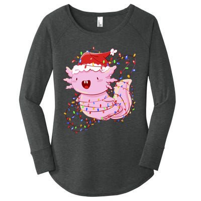 Cute Axolotl Tangled In Christmas Lights Santa Hat Women's Perfect Tri Tunic Long Sleeve Shirt