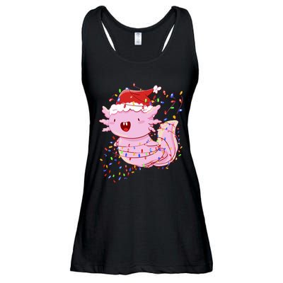 Cute Axolotl Tangled In Christmas Lights Santa Hat Ladies Essential Flowy Tank