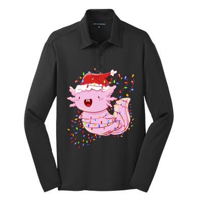 Cute Axolotl Tangled In Christmas Lights Santa Hat Silk Touch Performance Long Sleeve Polo