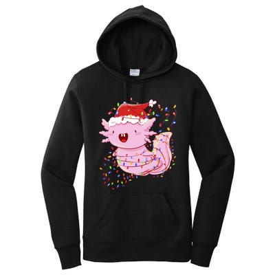 Cute Axolotl Tangled In Christmas Lights Santa Hat Women's Pullover Hoodie