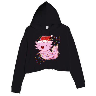 Cute Axolotl Tangled In Christmas Lights Santa Hat Crop Fleece Hoodie