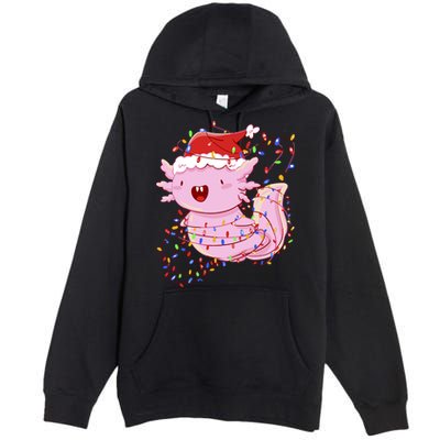 Cute Axolotl Tangled In Christmas Lights Santa Hat Premium Pullover Hoodie