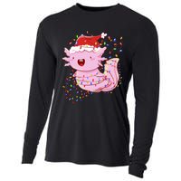 Cute Axolotl Tangled In Christmas Lights Santa Hat Cooling Performance Long Sleeve Crew