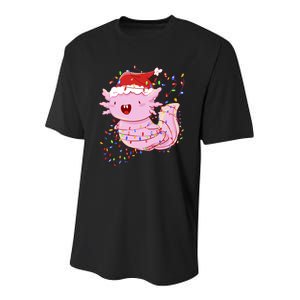 Cute Axolotl Tangled In Christmas Lights Santa Hat Youth Performance Sprint T-Shirt