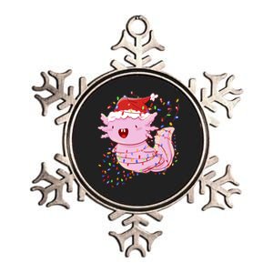 Cute Axolotl Tangled In Christmas Lights Santa Hat Metallic Star Ornament