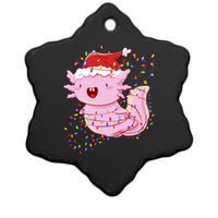 Cute Axolotl Tangled In Christmas Lights Santa Hat Ceramic Star Ornament