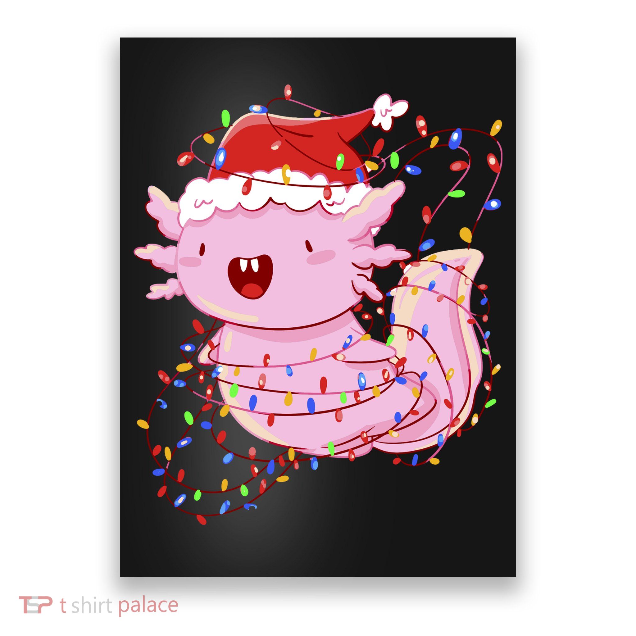 Cute Axolotl Tangled In Christmas Lights Santa Hat Poster