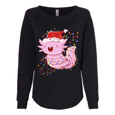 Cute Axolotl Tangled In Christmas Lights Santa Hat Womens California Wash Sweatshirt