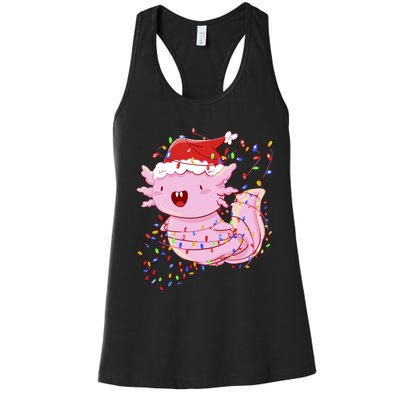 Cute Axolotl Tangled In Christmas Lights Santa Hat Women's Racerback Tank