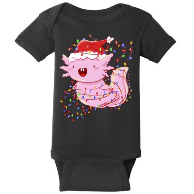 Cute Axolotl Tangled In Christmas Lights Santa Hat Baby Bodysuit