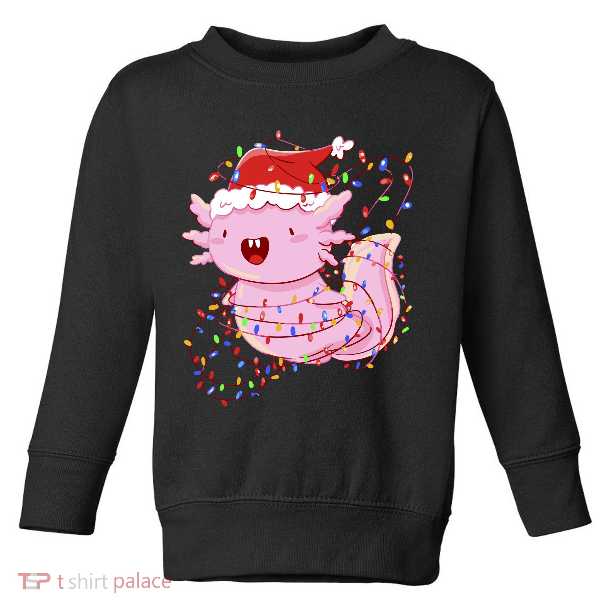 Cute Axolotl Tangled In Christmas Lights Santa Hat Toddler Sweatshirt