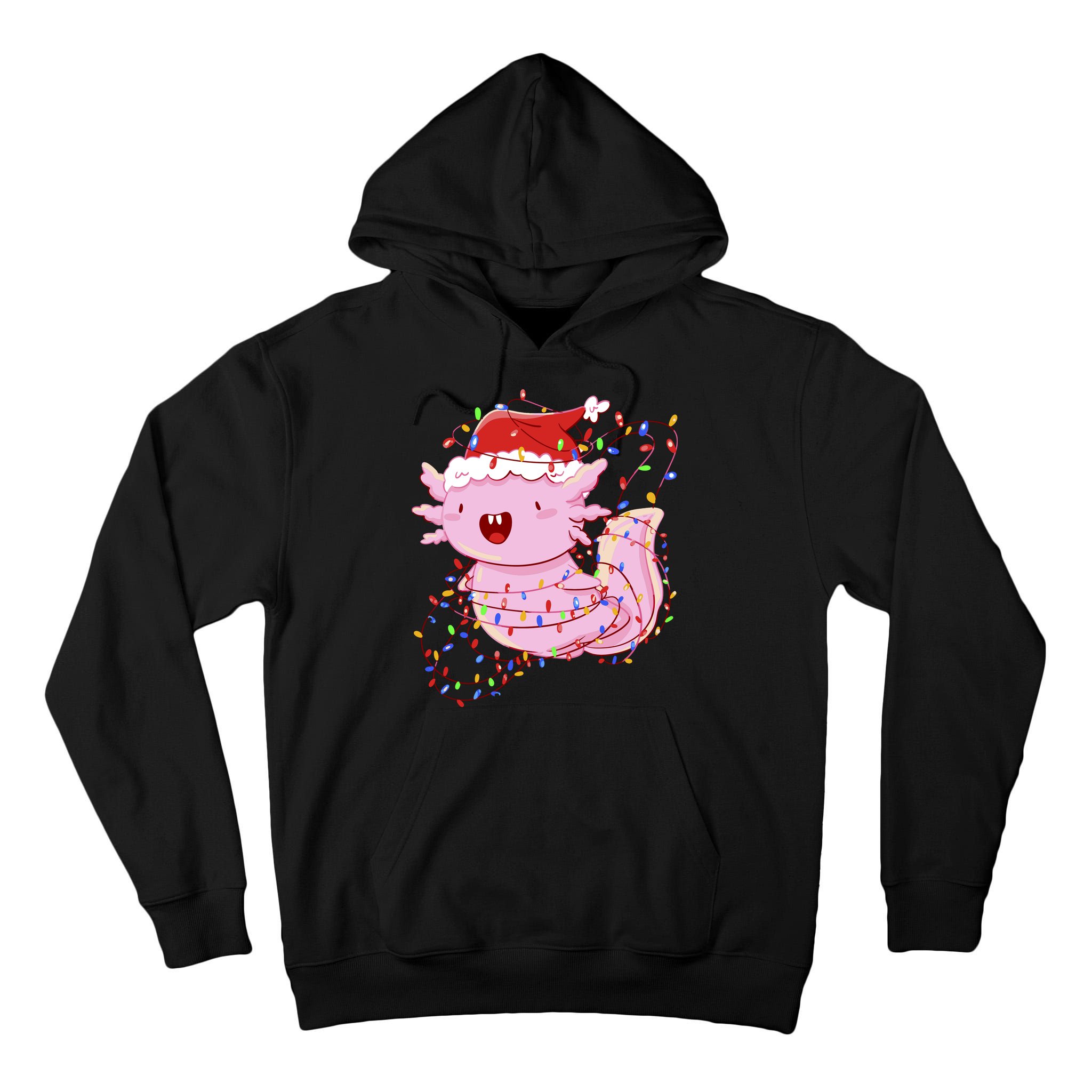 Cute Axolotl Tangled In Christmas Lights Santa Hat Tall Hoodie