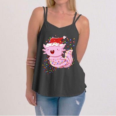 Cute Axolotl Tangled In Christmas Lights Santa Hat Women's Strappy Tank