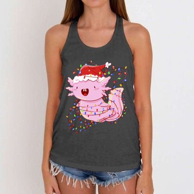 Cute Axolotl Tangled In Christmas Lights Santa Hat Women's Knotted Racerback Tank