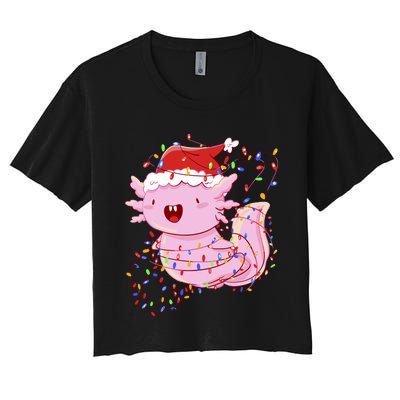 Cute Axolotl Tangled In Christmas Lights Santa Hat Women's Crop Top Tee