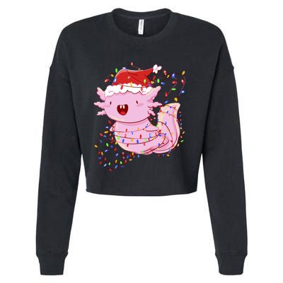 Cute Axolotl Tangled In Christmas Lights Santa Hat Cropped Pullover Crew