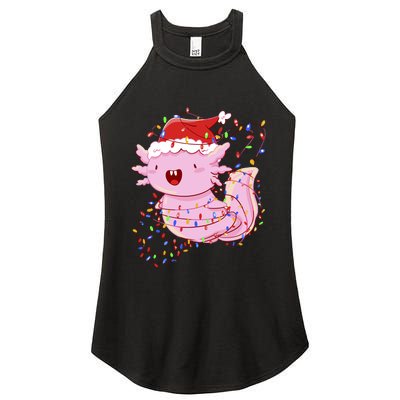 Cute Axolotl Tangled In Christmas Lights Santa Hat Women's Perfect Tri Rocker Tank