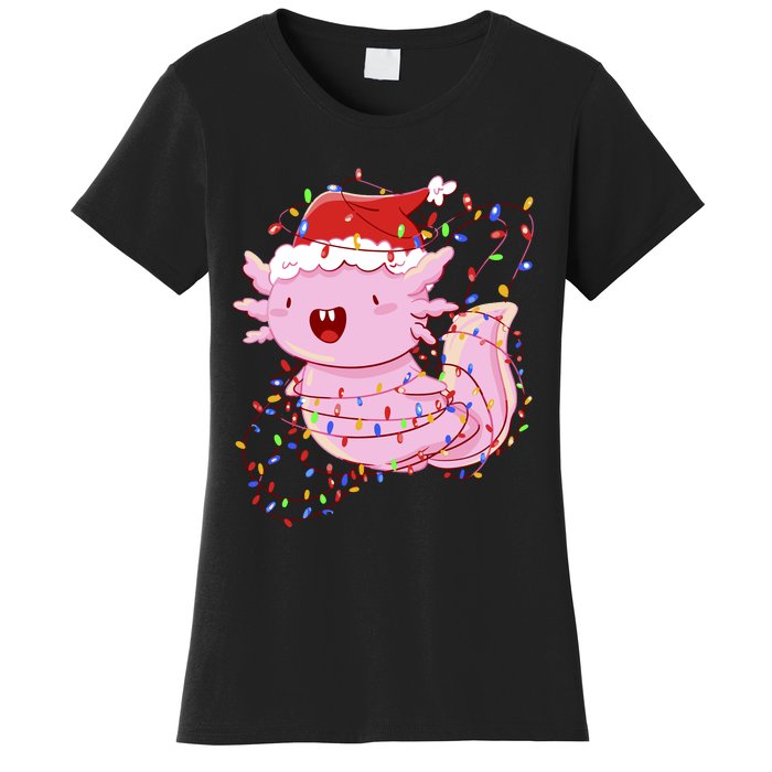 Cute Axolotl Tangled In Christmas Lights Santa Hat Women's T-Shirt