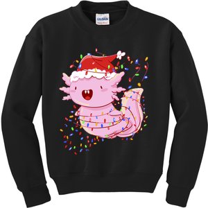 Cute Axolotl Tangled In Christmas Lights Santa Hat Kids Sweatshirt