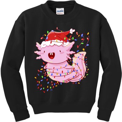 Cute Axolotl Tangled In Christmas Lights Santa Hat Kids Sweatshirt