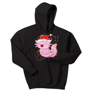 Cute Axolotl Tangled In Christmas Lights Santa Hat Kids Hoodie