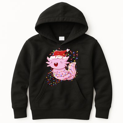 Cute Axolotl Tangled In Christmas Lights Santa Hat Kids Hoodie