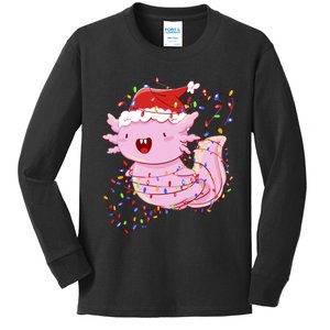 Cute Axolotl Tangled In Christmas Lights Santa Hat Kids Long Sleeve Shirt