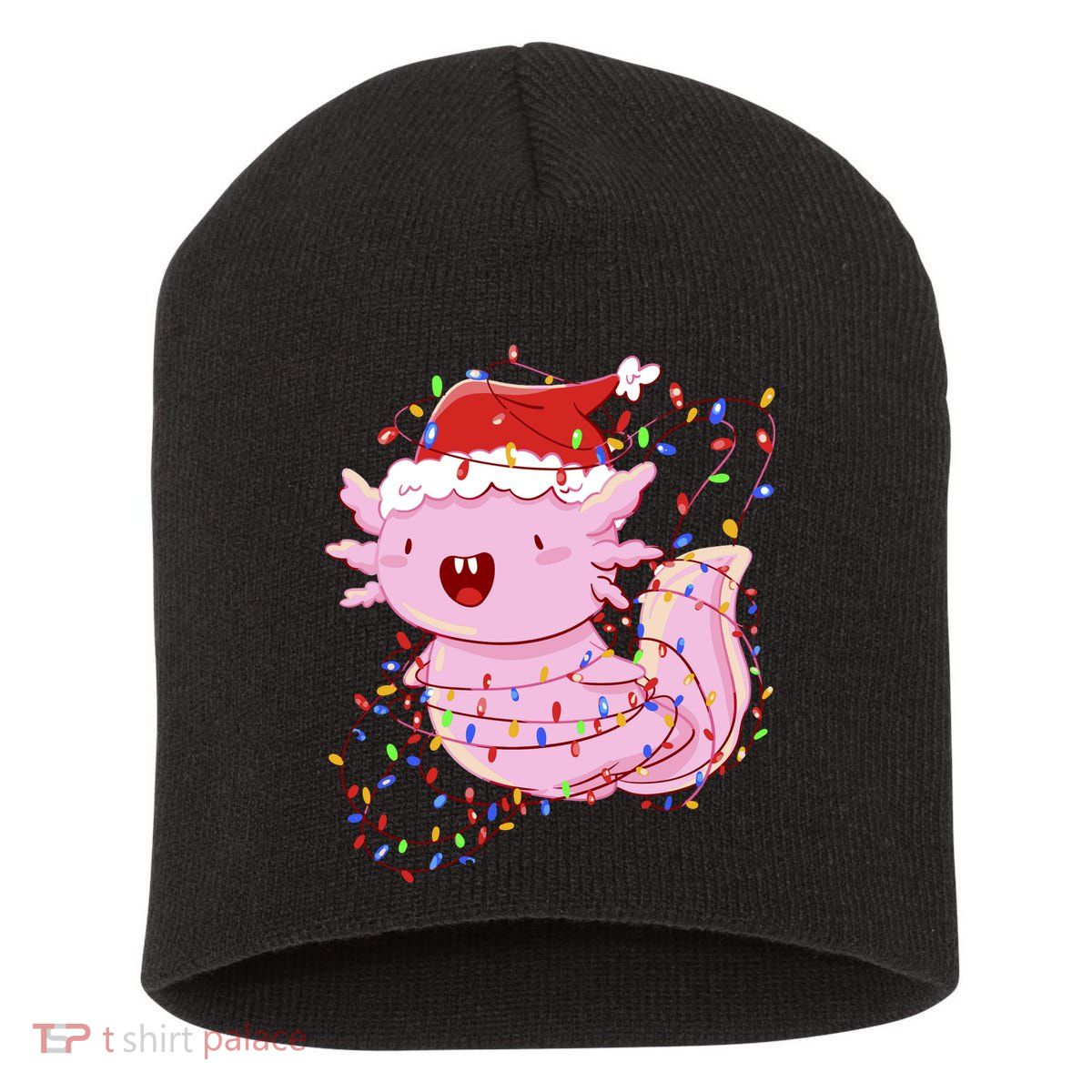 Cute Axolotl Tangled In Christmas Lights Santa Hat Short Acrylic Beanie