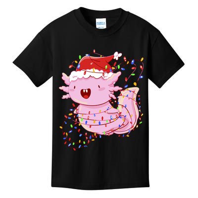 Cute Axolotl Tangled In Christmas Lights Santa Hat Kids T-Shirt
