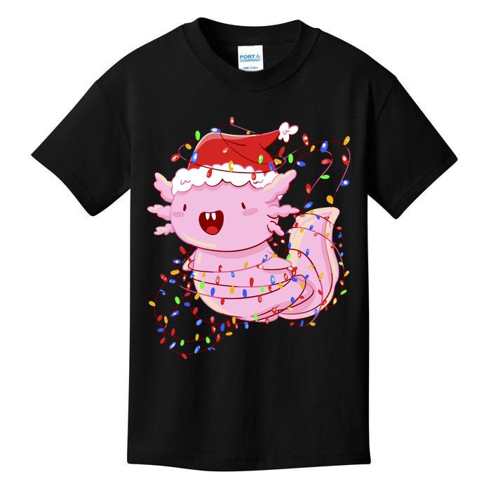 Cute Axolotl Tangled In Christmas Lights Santa Hat Kids T-Shirt